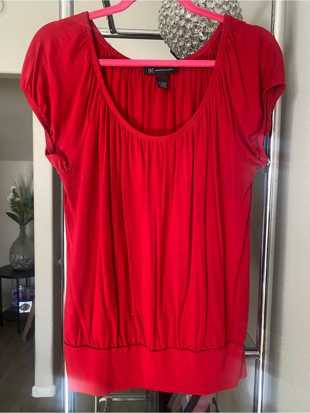 INC International Concepts Bright Red Short Sleeve Scoop Neck Top